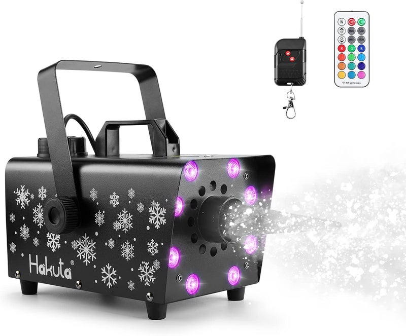 HAKUTA Store آلة الثلج، آلة ثلج 800 واط مع 8 أضواء LED RGB، 13 لون إضاءة LED و2 جهاز تحكم عن بعد، مثالية لعيد الميلاد، الهالوين، عيد الحب، الزفاف، الحفلات ومسرح الدي جي - Image 1